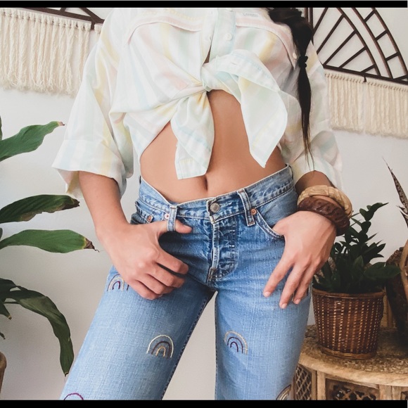 ONE OF A KIND LEVI HAND EMBROIDERED RAINBOW JEANS - Picture 8 of 16